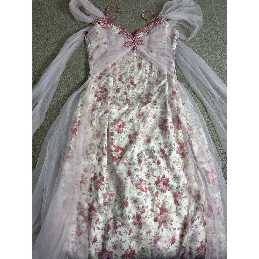 Lace Made Floral Corset Dress NWT Size XL Pink Rose Tulle Coquette Cottagecore - Picture 2 of 9